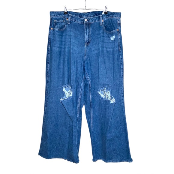 Gap Ultra Soft Baggy Mid Rise Wide Leg Jeans Distressed Size 33/16 - Picture 3 of 5